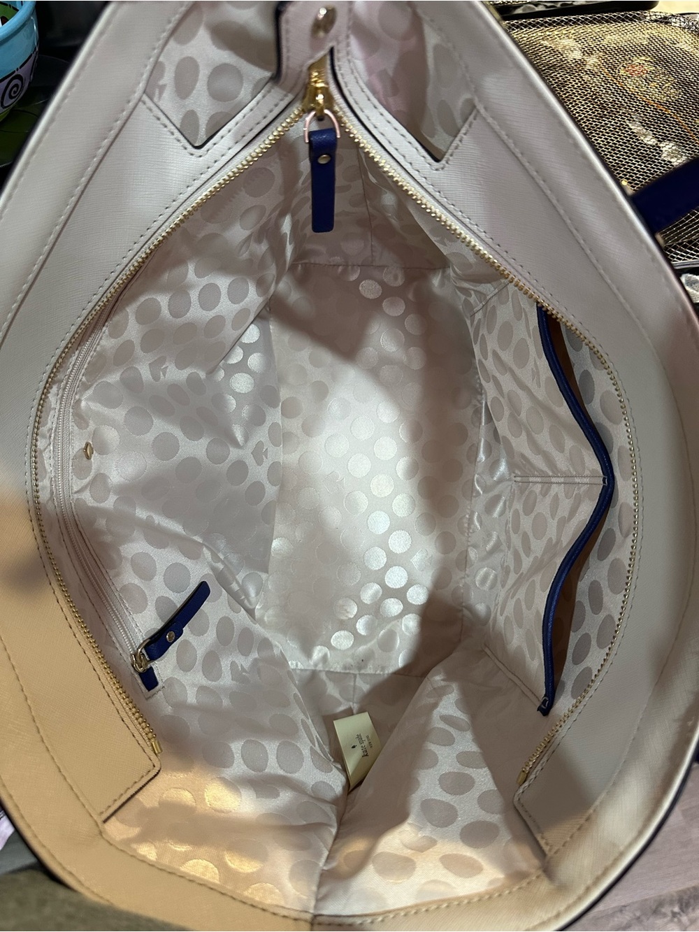Like NEW Kate Spade leather Navy and Cream Tote - Picture 8 of 15